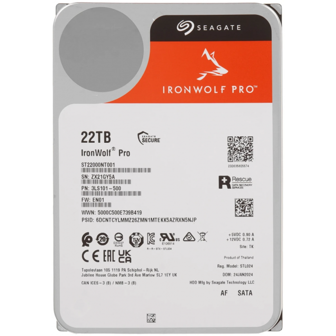 Жесткий диск SEAGATE SATA-III 22TB IRONWOLF PRO 512E (7200rpm) 512Mb 3.5" ST22000NT001 Жесткий диск SEAGATE SATA-III 22TB IRONWOLF PRO 512E (7200rpm) 512Mb 3.5" ST22000NT001